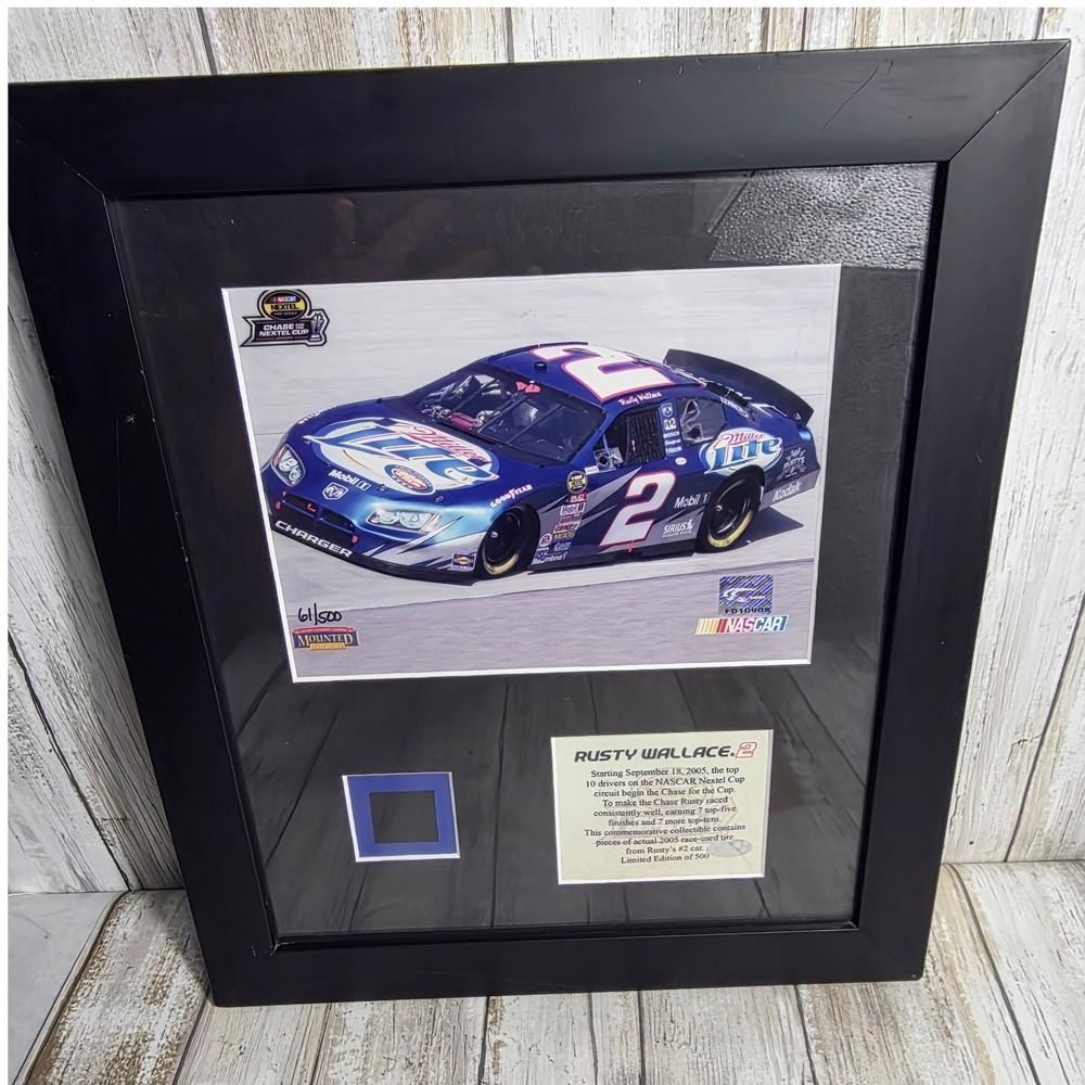Rusty Wallace 2005 NASCAR Race Used Tire Relic Framed Limited Edition 61/500 - Picture 5 of 14